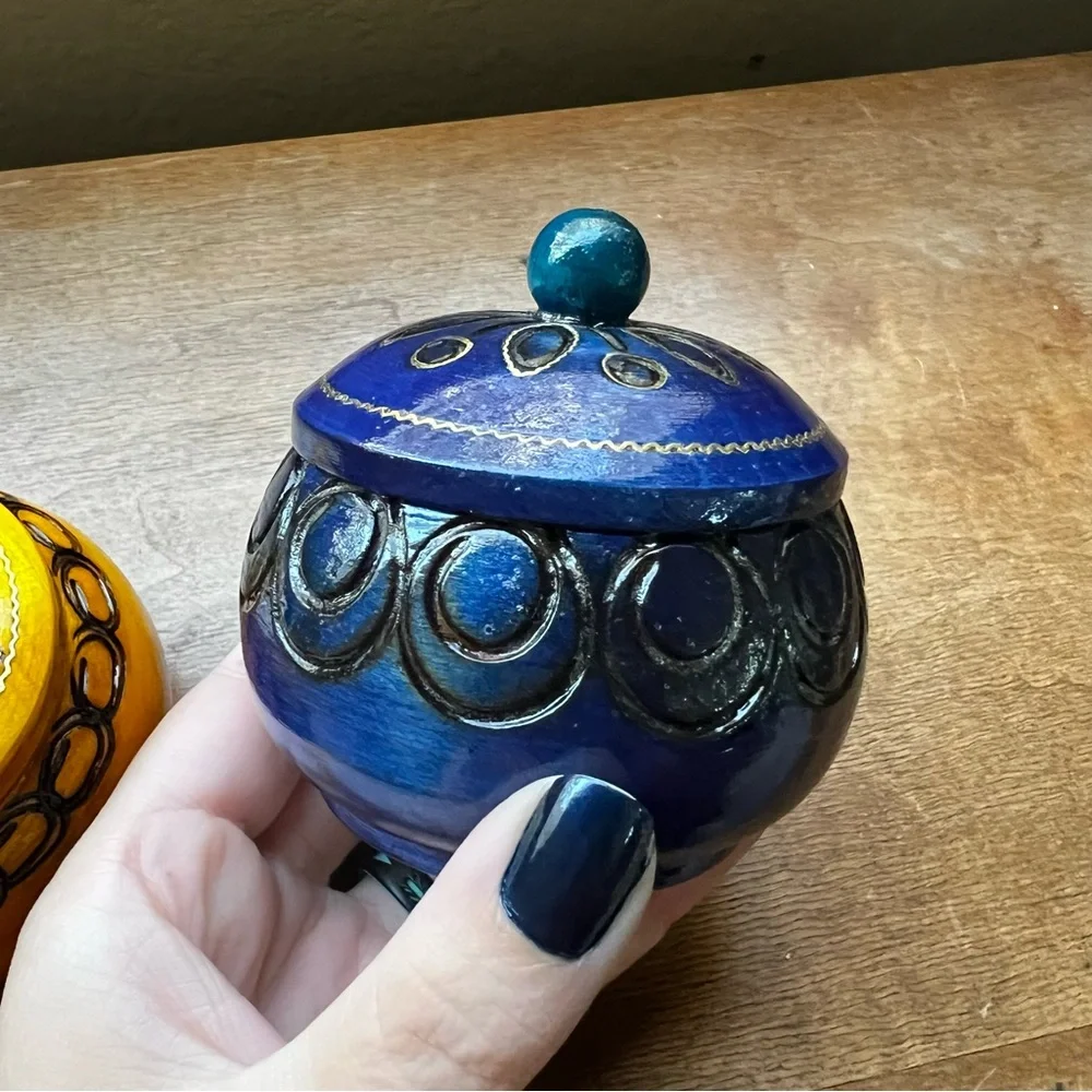 Hand Painted Handmade Lacquer Wooden Trinket Jewelry Box Set with Lid Folk Art